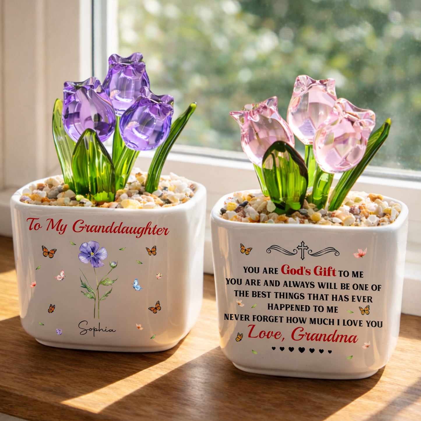 To My Granddaughter You Are God's Gift Custom Birth Month Flower - Personalized Custom Glass Everlasting Tulips - GDT709_GLATU