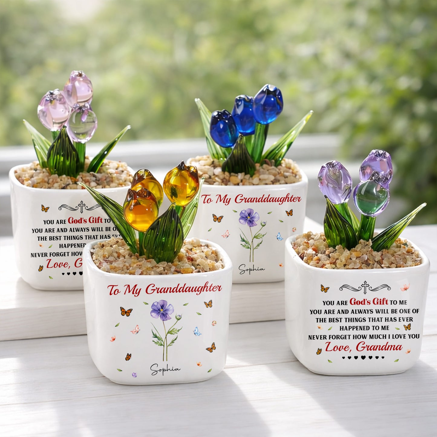 To My Granddaughter You Are God's Gift Custom Birth Month Flower - Personalized Custom Glass Everlasting Tulips - GDT709_GLATU