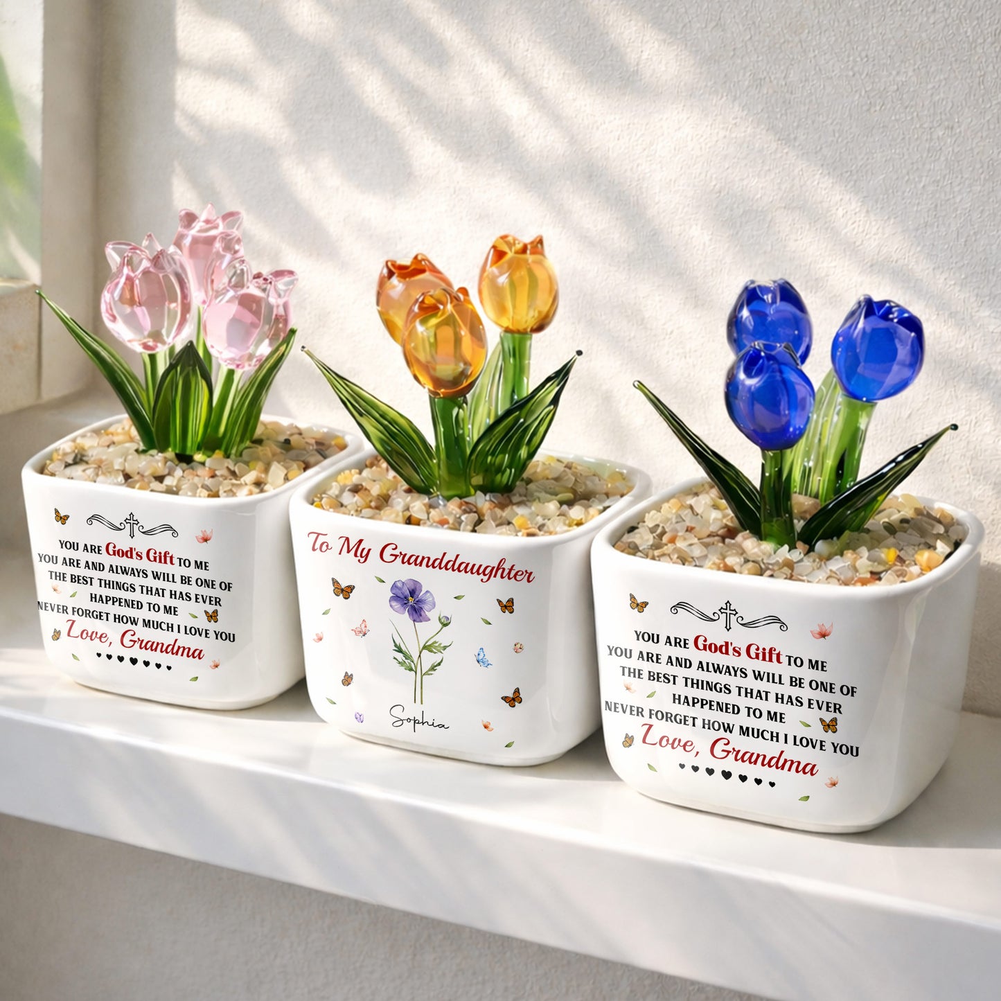 To My Granddaughter You Are God's Gift Custom Birth Month Flower - Personalized Custom Glass Everlasting Tulips - GDT709_GLATU