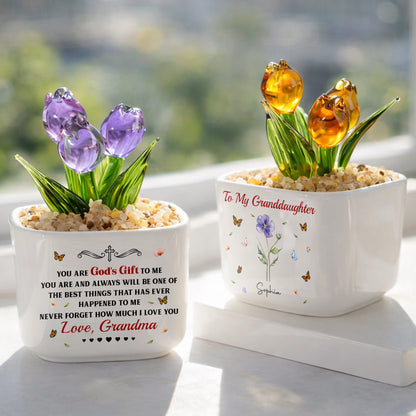 To My Granddaughter You Are God's Gift Custom Birth Month Flower - Personalized Custom Glass Everlasting Tulips - GDT709_GLATU