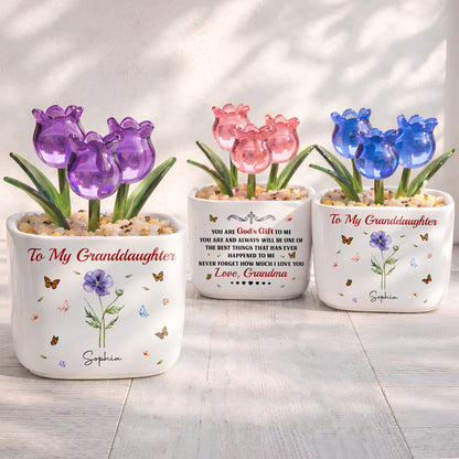 To My Granddaughter You Are God's Gift Custom Birth Month Flower - Personalized Custom Glass Everlasting Tulips - GDT709_GLATU