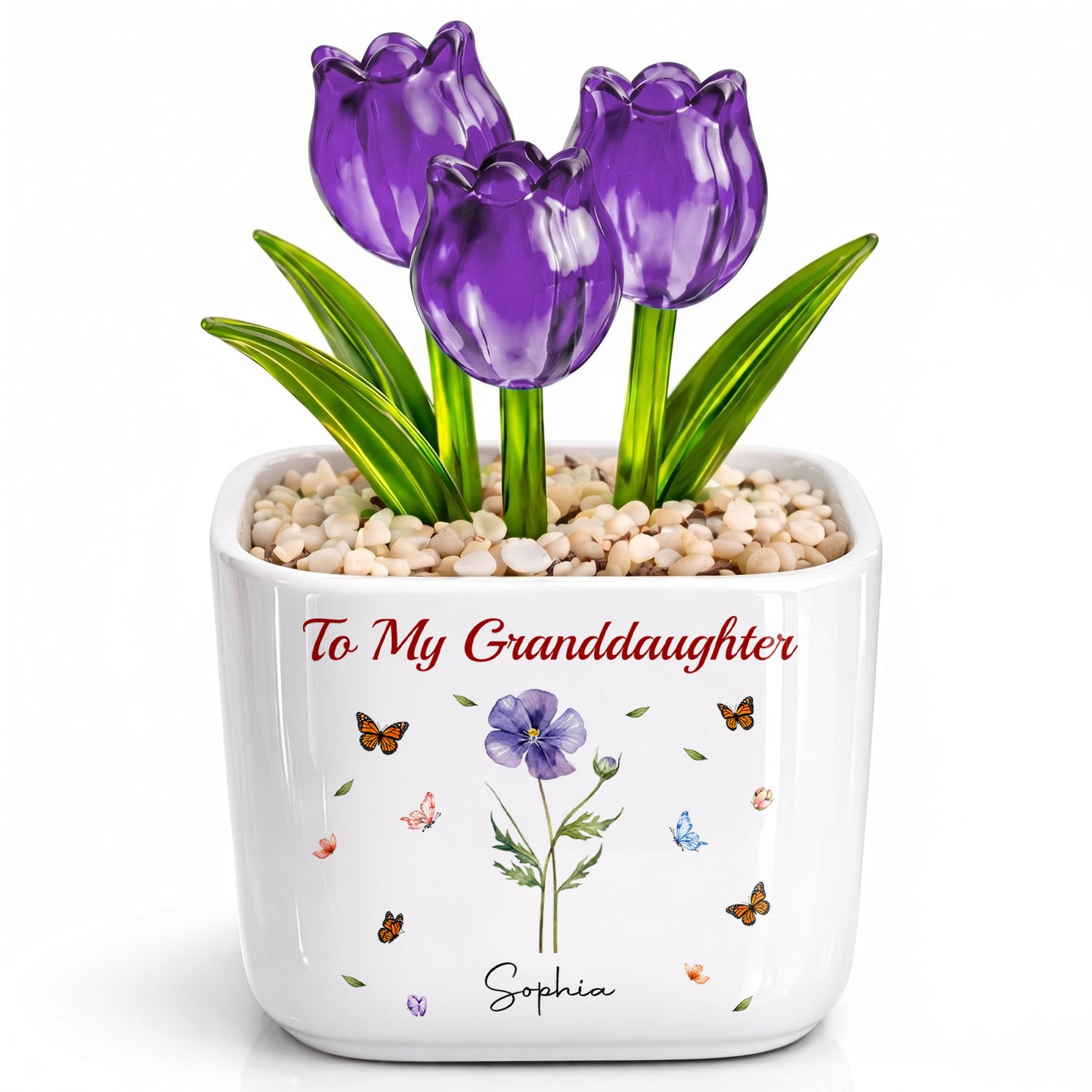 To My Granddaughter You Are God's Gift Custom Birth Month Flower - Personalized Custom Glass Everlasting Tulips - GDT709_GLATU