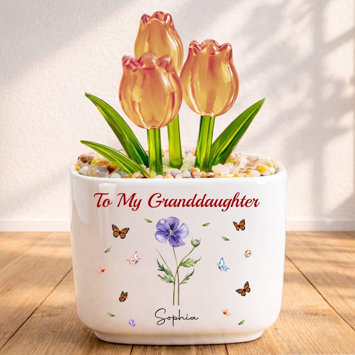 To My Granddaughter You Are God's Gift Custom Birth Month Flower - Personalized Custom Glass Everlasting Tulips - GDT709_GLATU