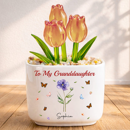 To My Granddaughter You Are God's Gift Custom Birth Month Flower - Personalized Custom Glass Everlasting Tulips - GDT709_GLATU