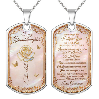 Beautiful Bloom Birth Month Flower Rose And Butterflies - Personalized Custom Dog Tag Necklace - GDT745_DTNECK
