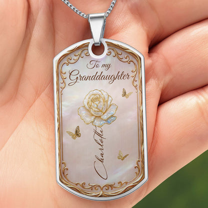 Beautiful Bloom Birth Month Flower Rose And Butterflies - Personalized Custom Dog Tag Necklace - GDT745_DTNECK