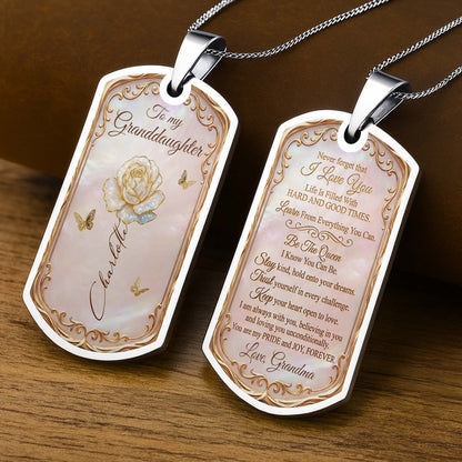 Beautiful Bloom Birth Month Flower Rose And Butterflies - Personalized Custom Dog Tag Necklace - GDT745_DTNECK