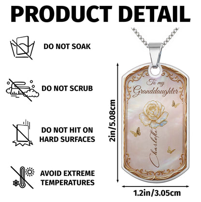 Beautiful Bloom Birth Month Flower Rose And Butterflies - Personalized Custom Dog Tag Necklace - GDT745_DTNECK