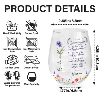 Behind You All Your Memories, Custom Name Gift from Grandma - Personalized Stemless Wine Glass - GDT806_WIGL