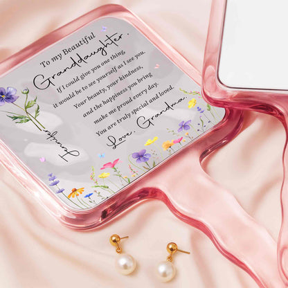 To My Beautiful Granddaughter Special And Loved With Birth Flowers - Personalized Handheld Mirror - GDT808_HMIR