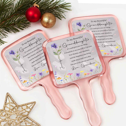 To My Beautiful Granddaughter Special And Loved With Birth Flowers - Personalized Handheld Mirror - GDT808_HMIR
