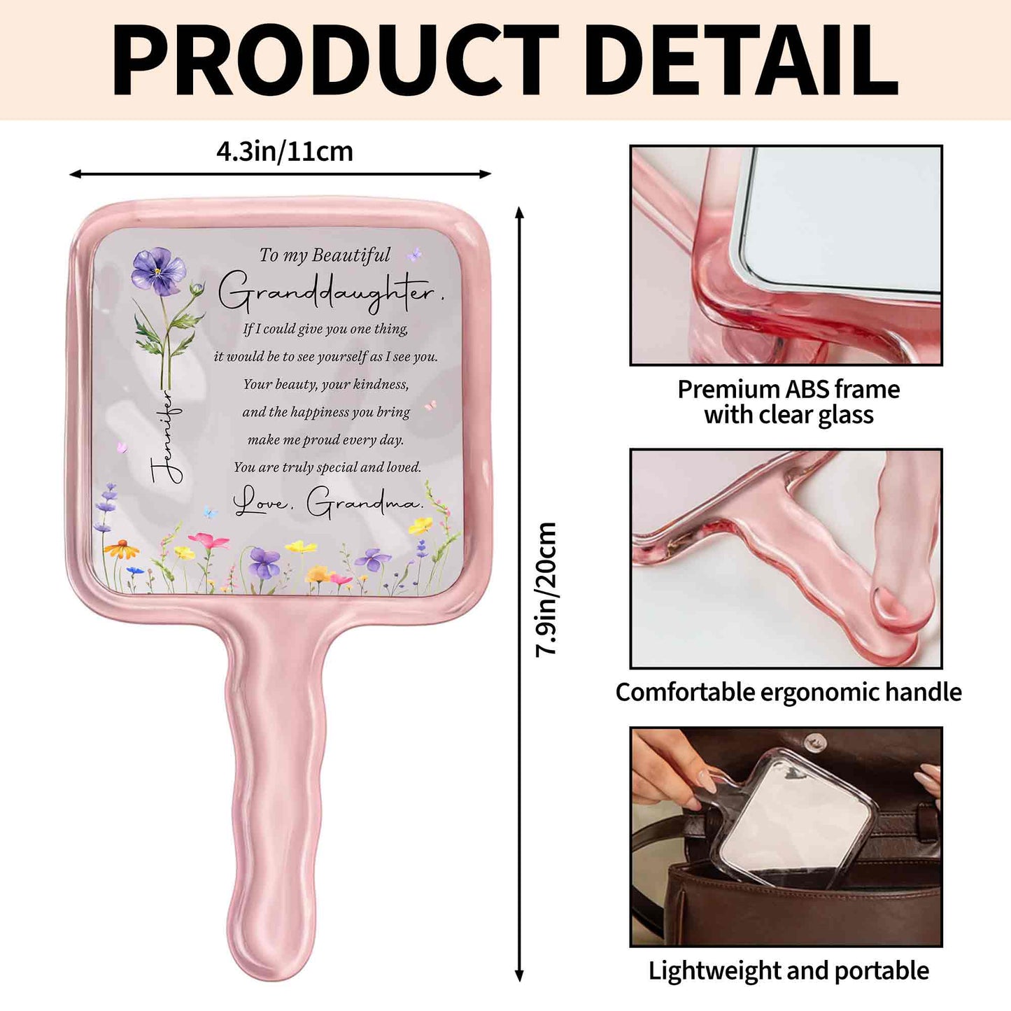 To My Beautiful Granddaughter Special And Loved With Birth Flowers - Personalized Handheld Mirror - GDT808_HMIR