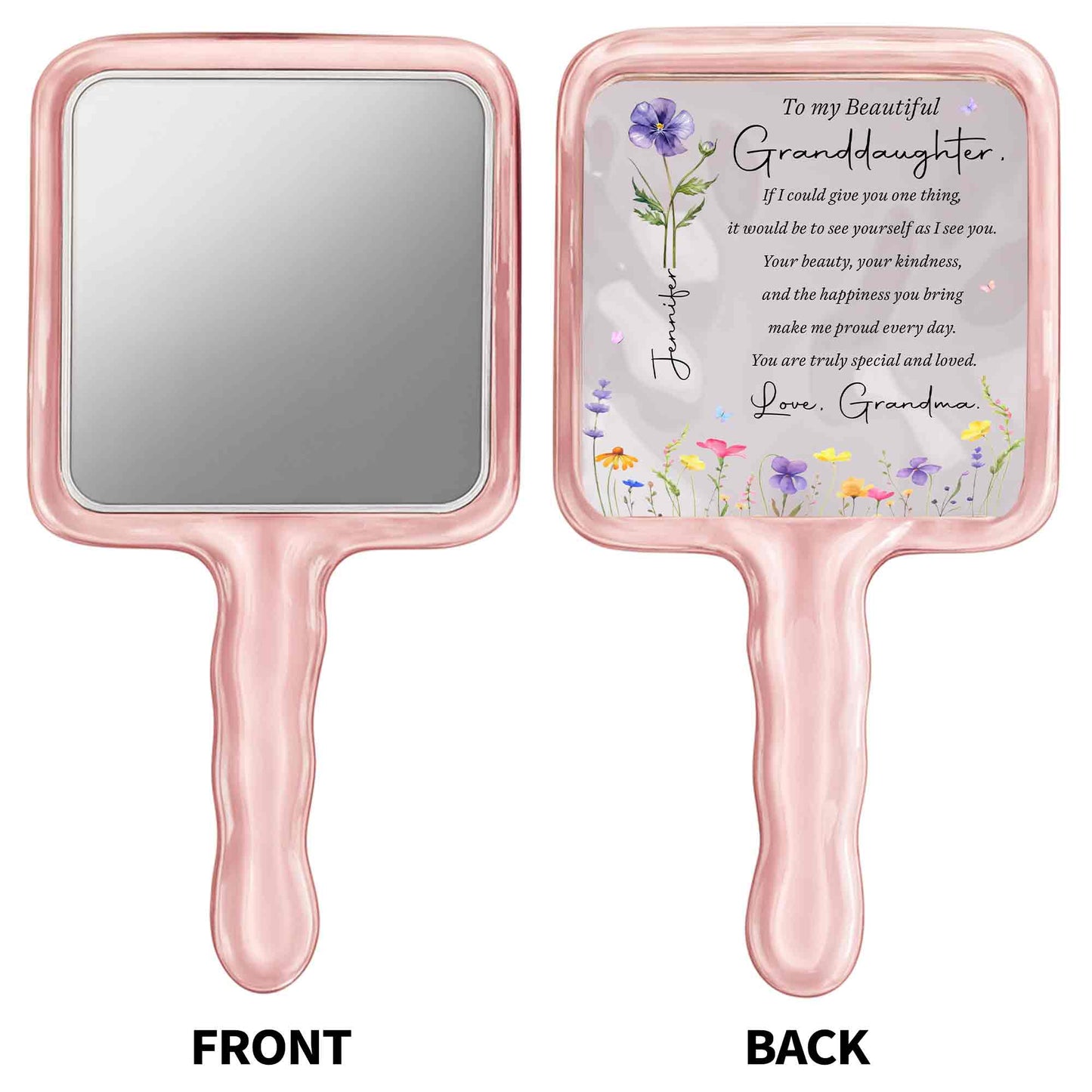 To My Beautiful Granddaughter Special And Loved With Birth Flowers - Personalized Handheld Mirror - GDT808_HMIR
