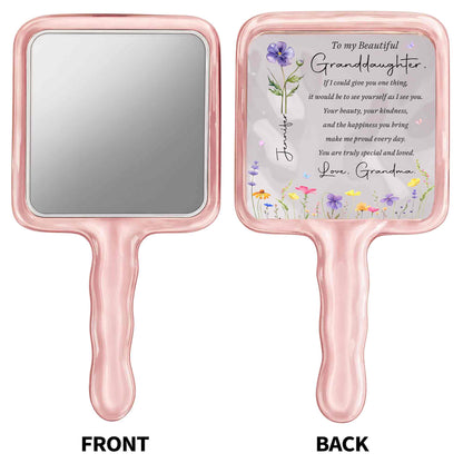 To My Beautiful Granddaughter Special And Loved With Birth Flowers - Personalized Handheld Mirror - GDT808_HMIR