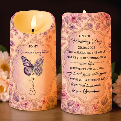 To My Granddaughter On Your Wedding Day Butterfly Floral LED Candle - Personalized Custom LED Candle - GDT815_LECA