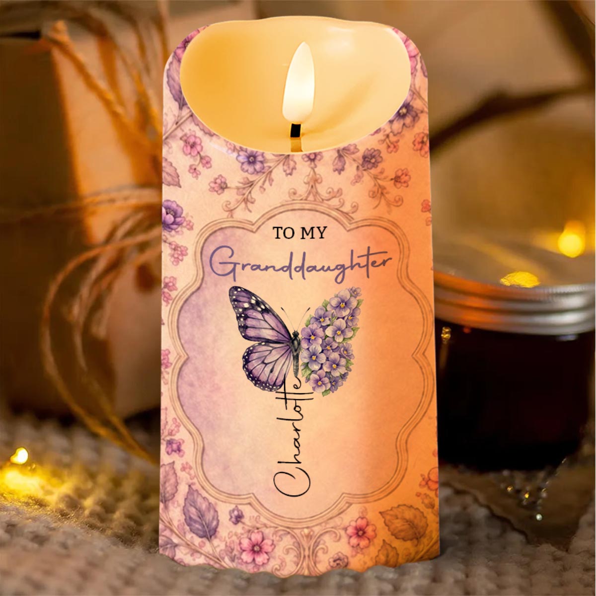 To My Granddaughter On Your Wedding Day Butterfly Floral LED Candle - Personalized Custom LED Candle - GDT815_LECA