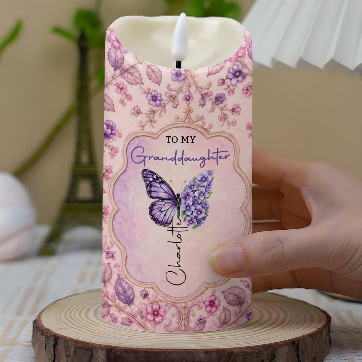 To My Granddaughter On Your Wedding Day Butterfly Floral LED Candle - Personalized Custom LED Candle - GDT815_LECA