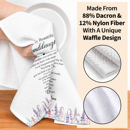 To My Beautiful Granddaughter Always Cherished With Purple Flowers - Personalized Kitchen Towel - GDT837_TOWL