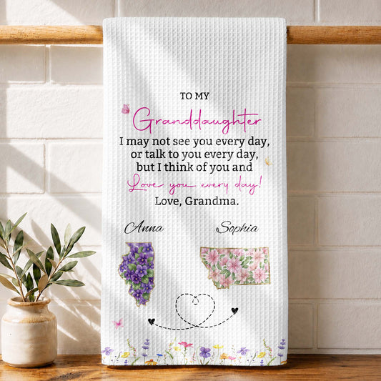 To My Granddaughter Love You Everyday With Floral State Art - Personalized Kitchen Towel - GDT868_TOWL