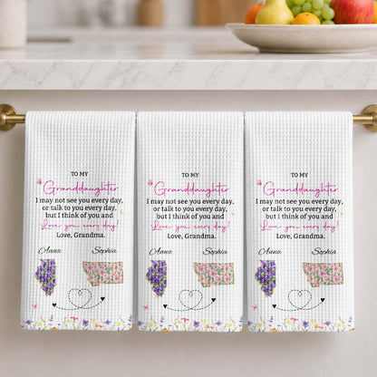 To My Granddaughter Love You Everyday With Floral State Art - Personalized Kitchen Towel - GDT868_TOWL