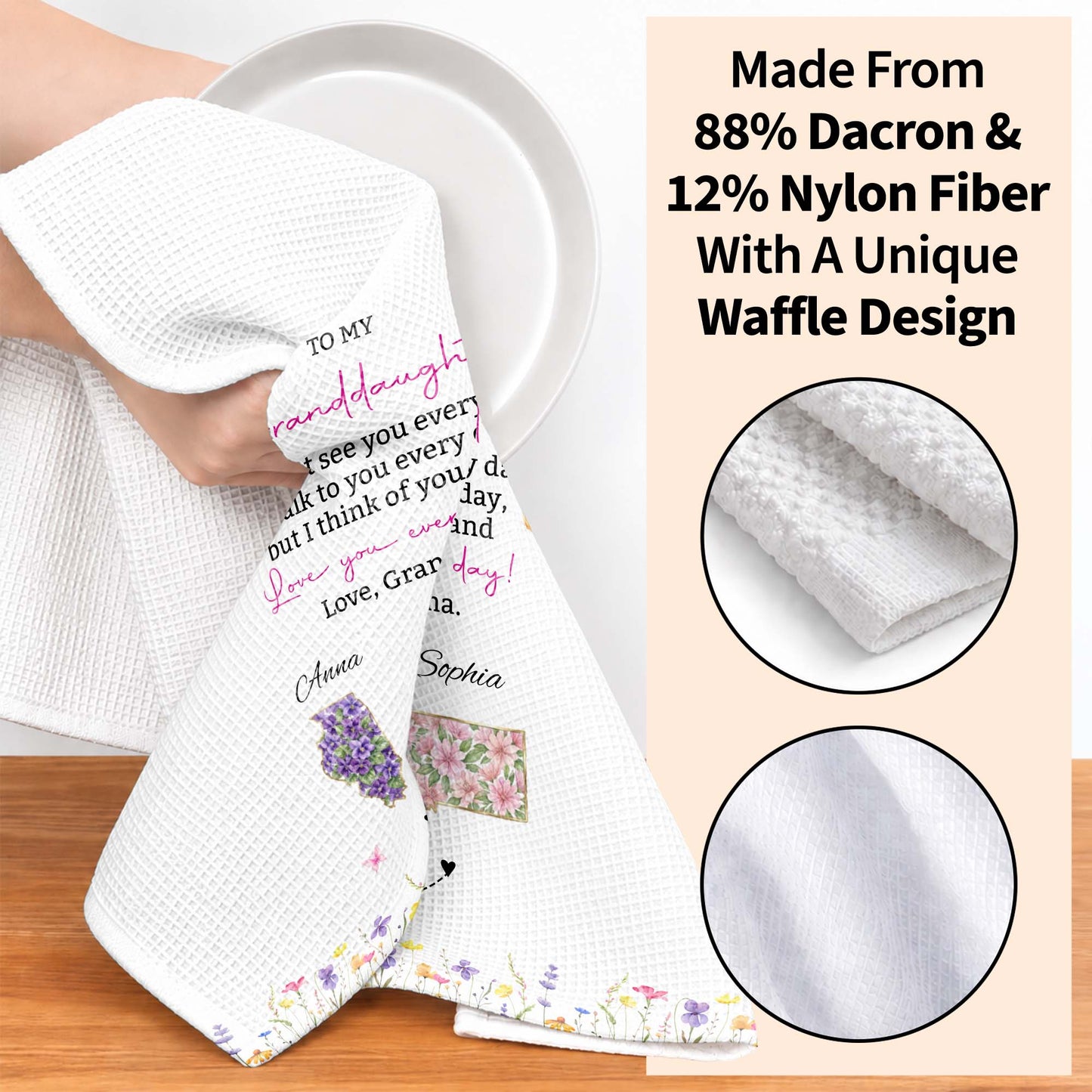 To My Granddaughter Love You Everyday With Floral State Art - Personalized Kitchen Towel - GDT868_TOWL