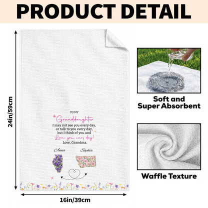 To My Granddaughter Love You Everyday With Floral State Art - Personalized Kitchen Towel - GDT868_TOWL