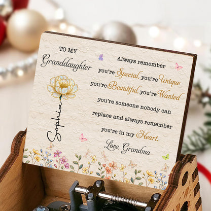To My Granddaughter Always Remember You Are Special Unique Beautiful Birth Flowers - Custom Music Box With "You Are My Sunshine" Tune - GDT879_MZB