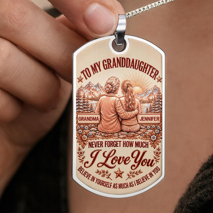 To My Granddaughter Never Forget How Much I Love You Compass And Mountains - Personalized Custom Dog Tag Necklace - GDT979_DTNECK