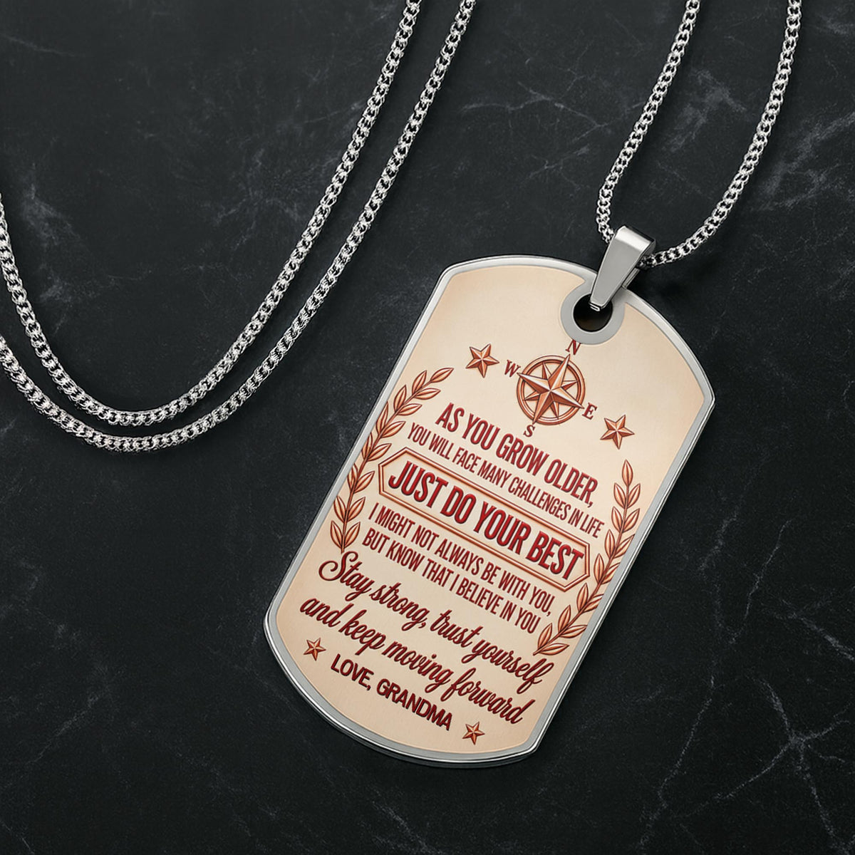 To My Granddaughter Never Forget How Much I Love You Compass And Mountains - Personalized Custom Dog Tag Necklace - GDT979_DTNECK