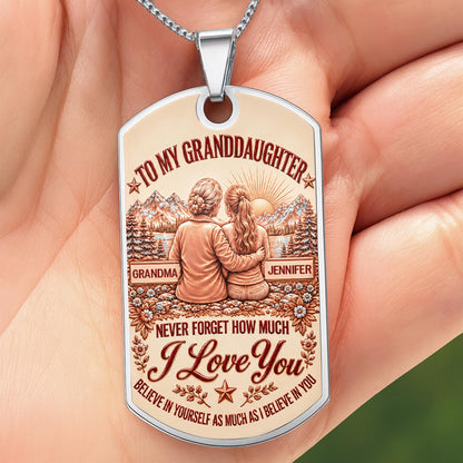 To My Granddaughter Never Forget How Much I Love You Compass And Mountains - Personalized Custom Dog Tag Necklace - GDT979_DTNECK