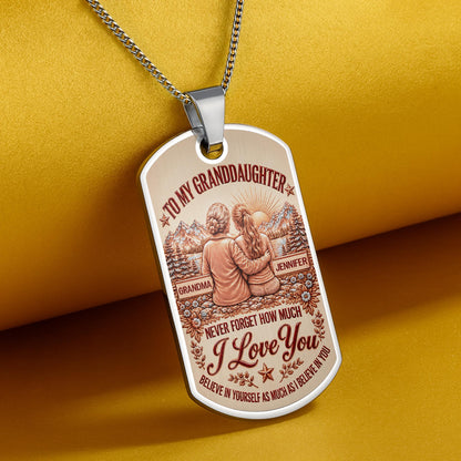 To My Granddaughter Never Forget How Much I Love You Compass And Mountains - Personalized Custom Dog Tag Necklace - GDT979_DTNECK