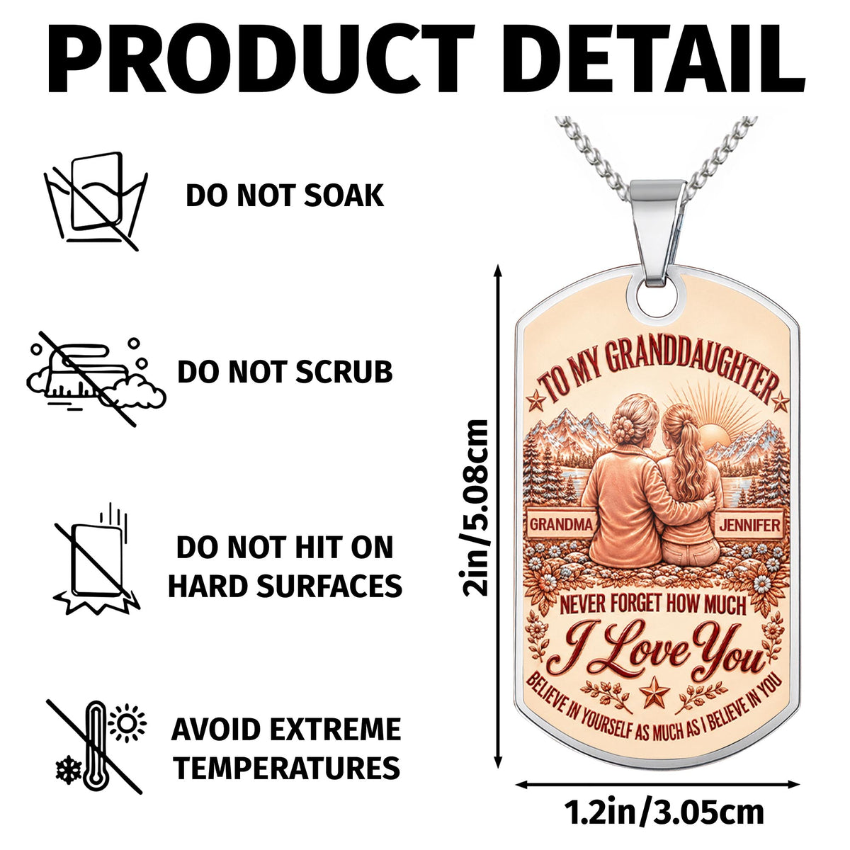 To My Granddaughter Never Forget How Much I Love You Compass And Mountains - Personalized Custom Dog Tag Necklace - GDT979_DTNECK