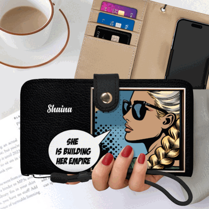 Personalize with Custom Art and Text - Bespoke Phone Leather Wallet - QCUSTOM01PW