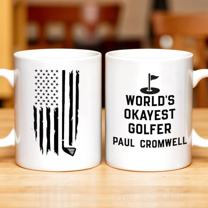 World's Okayest Golfer, Golf Flag and Distressed American Flag