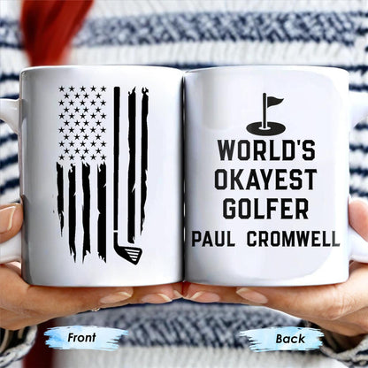 World's Okayest Golfer, Golf Flag and Distressed American Flag