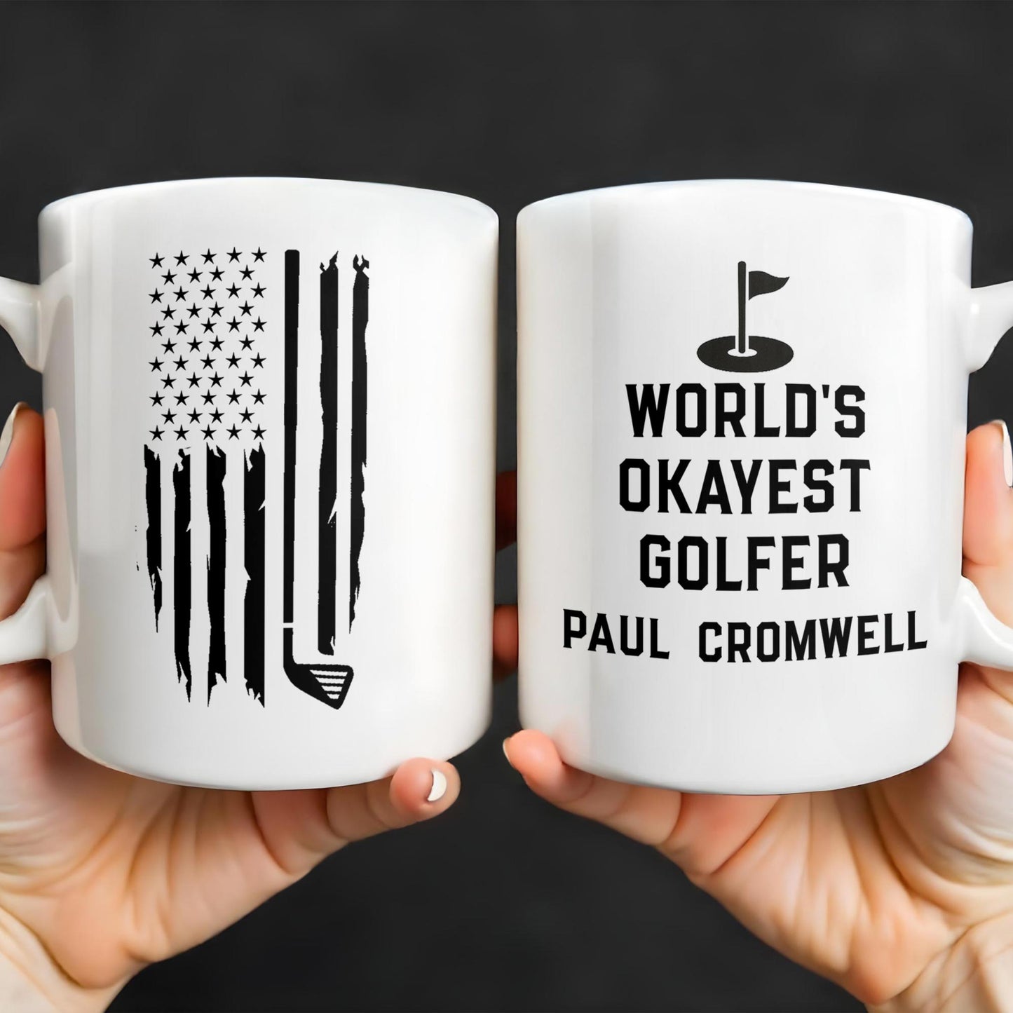 World's Okayest Golfer, Golf Flag and Distressed American Flag