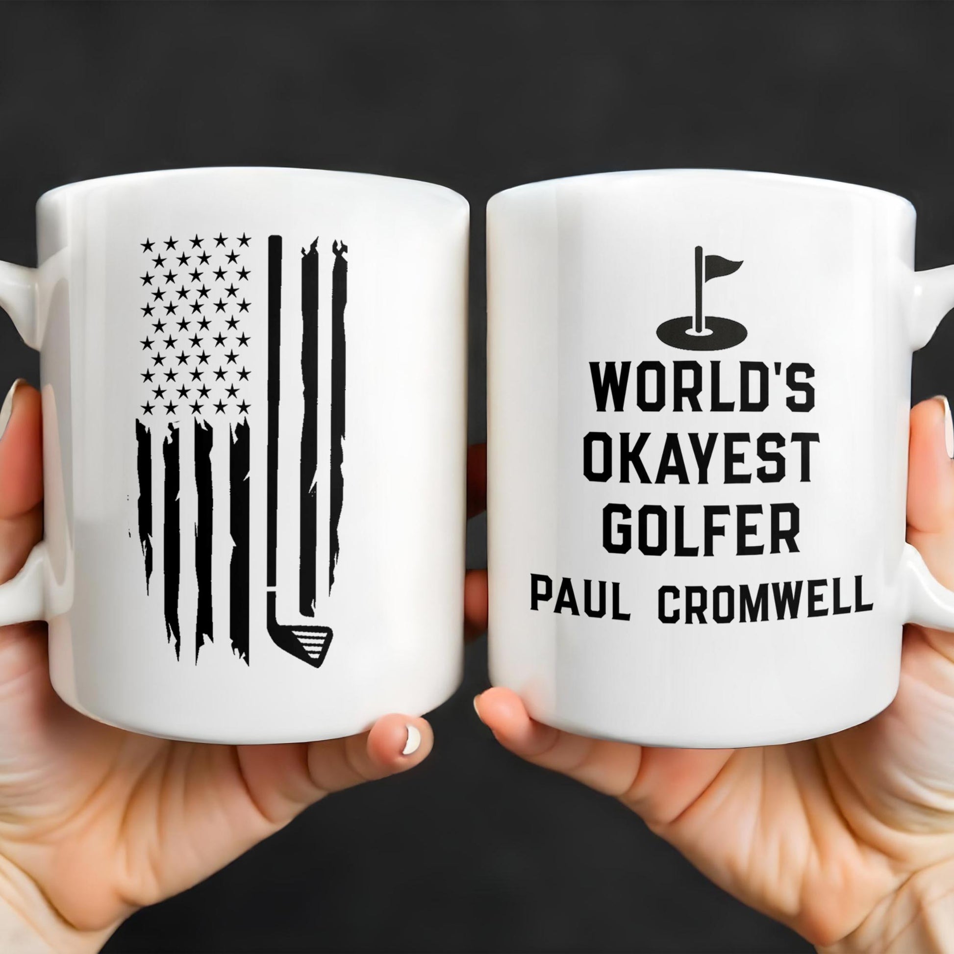 World's Okayest Golfer, Golf Flag and Distressed American Flag