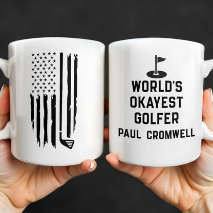 World's Okayest Golfer, Golf Flag and Distressed American Flag