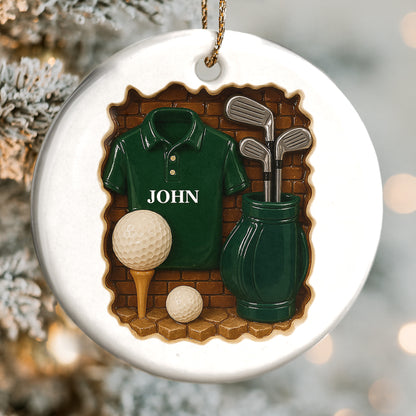 Celebra tu pasión por el golf con este adorno personalizado - Adorno de cerámica redondo personalizado - GOLF005_RCE