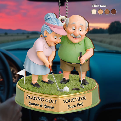 Playing Golf Together Elderly Couple