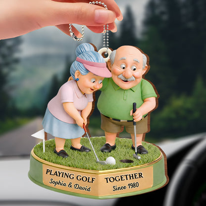 Playing Golf Together Elderly Couple