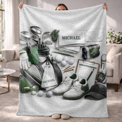 Golf Gear Collection For The Pro With 3D Effect Clubs And Balls - Personalized Custom Blanket - GOLF012_BLK