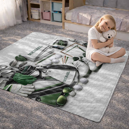 Golf Gear Collection For The Pro With 3D Effect Clubs And Balls - Personalized Custom Blanket - GOLF012_BLK