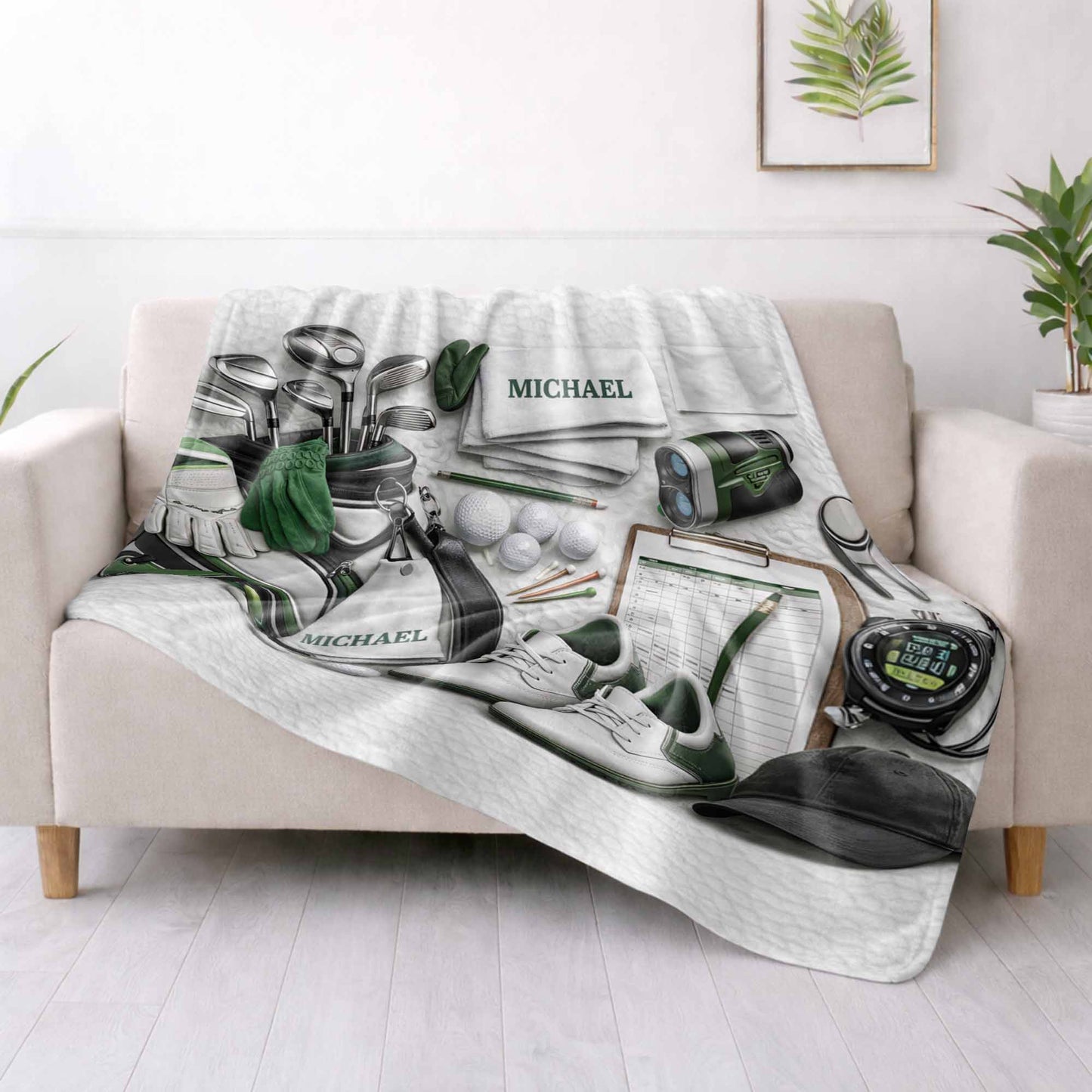 Golf Gear Collection For The Pro With 3D Effect Clubs And Balls - Personalized Custom Blanket - GOLF012_BLK