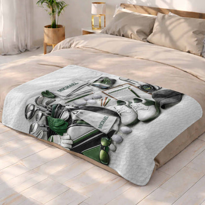 Golf Gear Collection For The Pro With 3D Effect Clubs And Balls - Personalized Custom Blanket - GOLF012_BLK