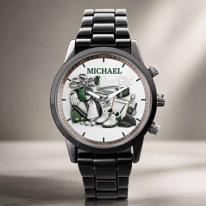 Master Of The Green Golf Clubs And Shoes Custom Watch - Personalized Custom Men's Watch - GOLF012_CUMWA