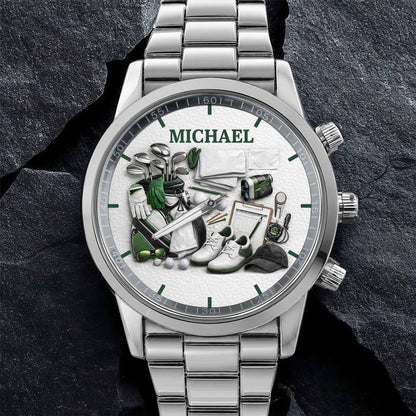 Master Of The Green Golf Clubs And Shoes Custom Watch - Personalized Custom Men's Watch - GOLF012_CUMWA