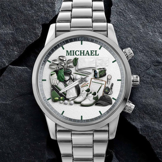 Master Of The Green Golf Clubs And Shoes Custom Watch - Personalized Custom Men's Watch - GOLF012_CUMWA