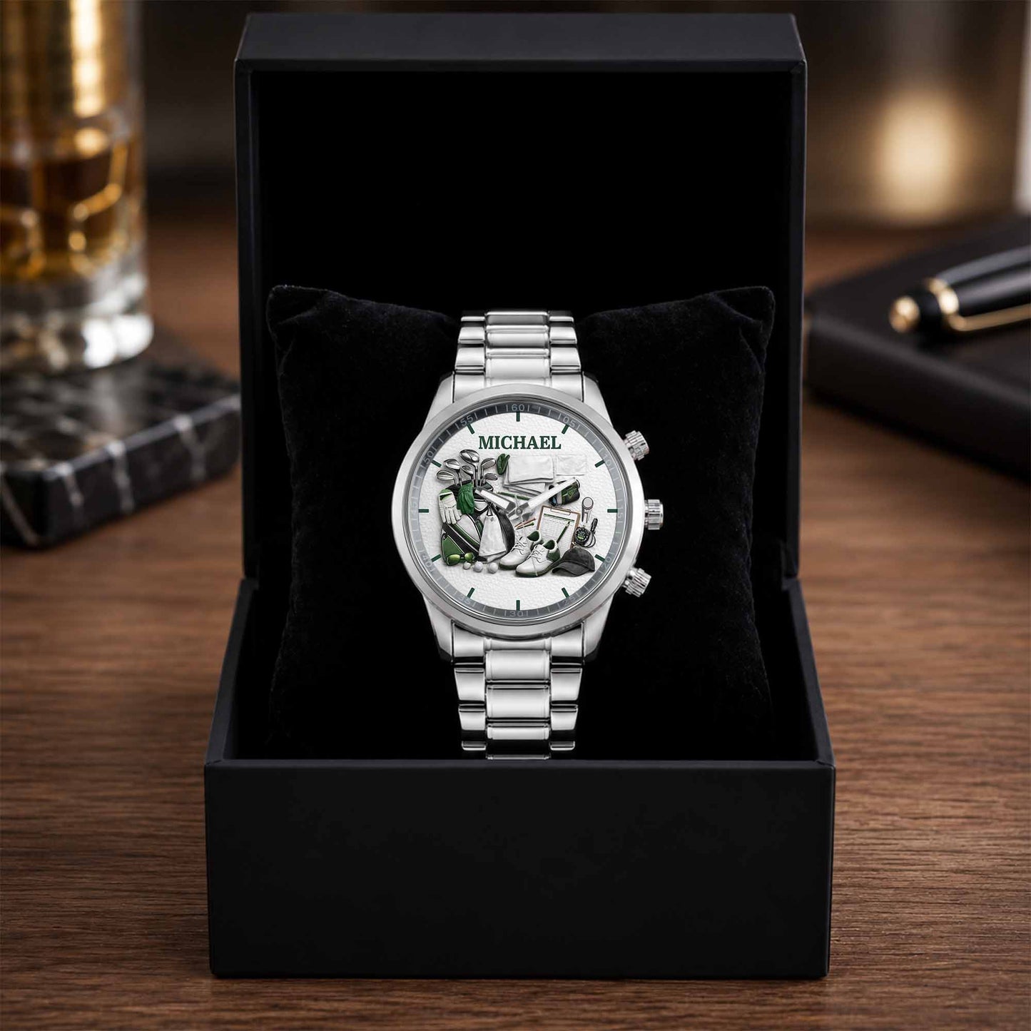 Master Of The Green Golf Clubs And Shoes Custom Watch - Personalized Custom Men's Watch - GOLF012_CUMWA