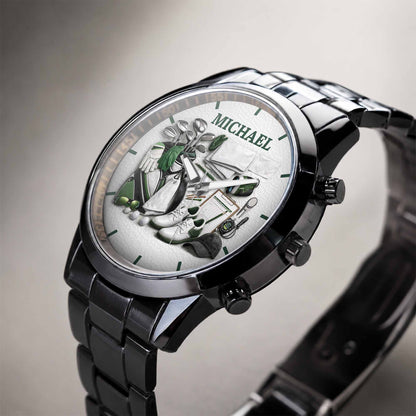 Master Of The Green Golf Clubs And Shoes Custom Watch - Personalized Custom Men's Watch - GOLF012_CUMWA